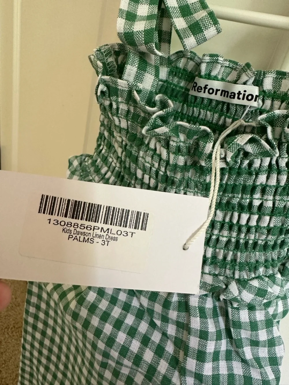 Reformation Green and White Gingham Smocked Sundress - Picture 6 of 12
